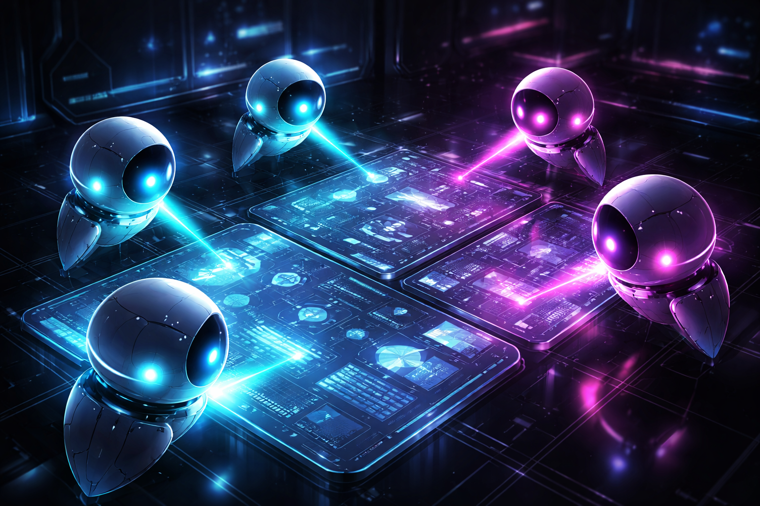 Futuristic AI agent collaboration